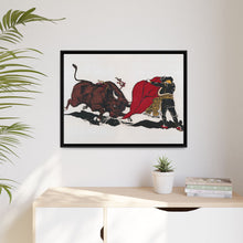 Matador and bull, aesthetic woodcut