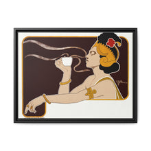 Poster showing woman holding up glass of coffee (Rajah brand) (1897) chromolithograph by Henri Meunier. - NOMADEN ART GALLERY