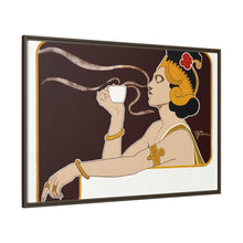 Poster showing woman holding up glass of coffee (Rajah brand) (1897) chromolithograph by Henri Meunier.