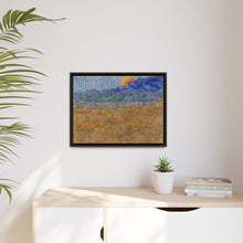 Landschap met korenschelven en opkomende maan (1889) by Vincent van Gogh - NOMADEN ART GALLERY