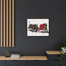 Matador and bull, aesthetic woodcut