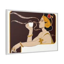 Poster showing woman holding up glass of coffee (Rajah brand) (1897) chromolithograph by Henri Meunier.