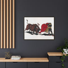 Matador and bull, aesthetic woodcut