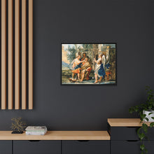 Tobias restoring the eyesight of Tobit in the presence of Raphael and Anna. Gouache painting by a Spanish painter, 19th century.