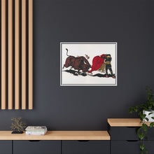 Matador and bull, aesthetic woodcut