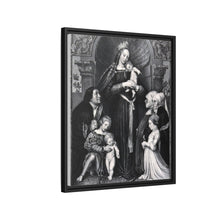 Saint Mary (the Blessed Virgin) with the Christ Child and a family as donors. Lithograph by F.S. Hanfstaengl, 1832 , after H. Holbein.