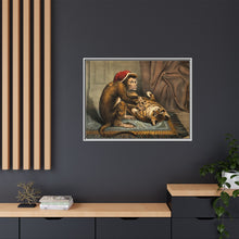 A monkey physician examining a cat patient for fleas. Coloured lithograph