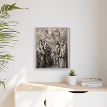 The coronation of the Virgin with four saints: Saint Catherine of Alexandria, Saint John the Evangelist, Saint John the Baptist and Saint Benedict or Saint Romuald. Drawing by F. Rosaspina, c. 1830, after G. Reni.