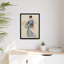 Woman, Full-Length Portrait, Standing, Facing Left, Holding Fan in Right Hand, Wearing Kimono with Check Design by Katsushika Hokusai (1760-1849), a traditional Japanese Ukyio-e style illustration of a Japanese woman in kimono. - NOMADEN ART GALLERY