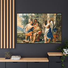 Tobias restoring the eyesight of Tobit in the presence of Raphael and Anna. Gouache painting by a Spanish painter, 19th century.