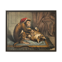 A monkey physician examining a cat patient for fleas. Coloured lithograph - NOMADEN ART GALLERY
