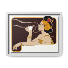 Poster showing woman holding up glass of coffee (Rajah brand) (1897) chromolithograph by Henri Meunier. - NOMADEN ART GALLERY