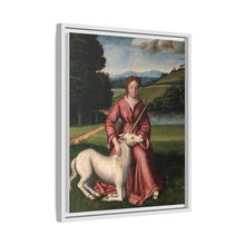 A virgin and a unicorn; representing chastity
