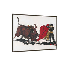 Matador and bull, aesthetic woodcut