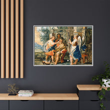 Tobias restoring the eyesight of Tobit in the presence of Raphael and Anna. Gouache painting by a Spanish painter, 19th century.