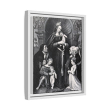 Saint Mary (the Blessed Virgin) with the Christ Child and a family as donors. Lithograph by F.S. Hanfstaengl, 1832 , after H. Holbein.