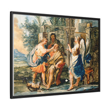 Tobias restoring the eyesight of Tobit in the presence of Raphael and Anna. Gouache painting by a Spanish painter, 19th century.
