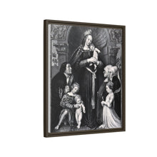 Saint Mary (the Blessed Virgin) with the Christ Child and a family as donors. Lithograph by F.S. Hanfstaengl, 1832 , after H. Holbein.