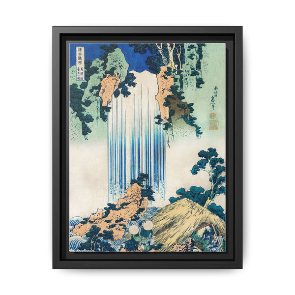 Yoro Waterfall in Mino Province by Katsushika Hokusai (1760-1849) a traditional Japanese Ukyio-e style illustration of two travellers looking at a waterfall and some travelers resting at the side. - NOMADEN ART GALLERY