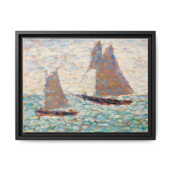 Two Sailboats at Grandcamp (Deux voiliers Ã Grandcamp) (ca. 1885) by Georges Seurat - NOMADEN ART GALLERY