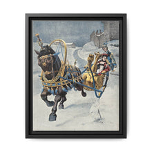 A fine horse wearing a gold and blue harness is pulling a golden sleigh carrying a woman with a footman behind. Colour halftone after O. Cortazzo - NOMADEN ART GALLERY
