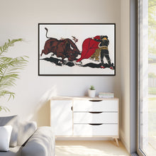 Matador and bull, aesthetic woodcut