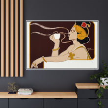 Poster showing woman holding up glass of coffee (Rajah brand) (1897) chromolithograph by Henri Meunier.