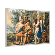 Tobias restoring the eyesight of Tobit in the presence of Raphael and Anna. Gouache painting by a Spanish painter, 19th century.