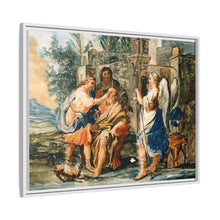 Tobias restoring the eyesight of Tobit in the presence of Raphael and Anna. Gouache painting by a Spanish painter, 19th century.