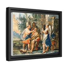 Tobias restoring the eyesight of Tobit in the presence of Raphael and Anna. Gouache painting by a Spanish painter, 19th century.