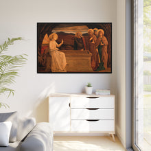 The women at the grave of Christ: anangel tells them that he is risen. Colour lithograph by M. and N. Hanhart after J.E. Goodall after Fra Angelico.