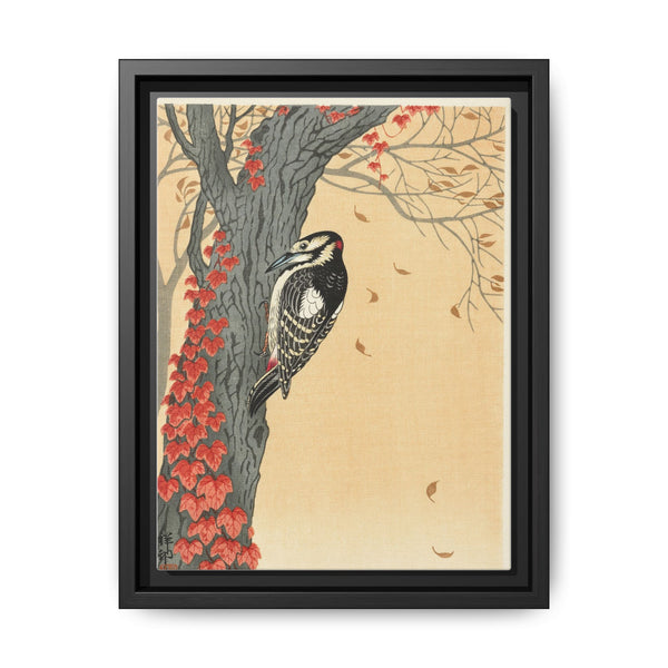 Great spotted woodpecker in tree with red ivy (1925 - 1936) by Ohara Koson