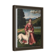 A virgin and a unicorn; representing chastity