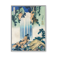 Yoro Waterfall in Mino Province by Katsushika Hokusai (1760-1849) a traditional Japanese Ukyio-e style illustration of two travellers looking at a waterfall and some travelers resting at the side. - NOMADEN ART GALLERY