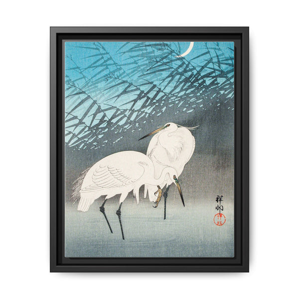 Egrets and Reeds in Moonlight (1926) by Ohara Koson
