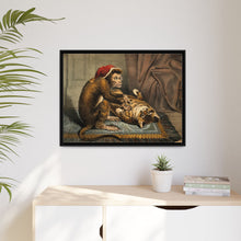 A monkey physician examining a cat patient for fleas. Coloured lithograph