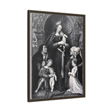 Saint Mary (the Blessed Virgin) with the Christ Child and a family as donors. Lithograph by F.S. Hanfstaengl, 1832 , after H. Holbein.
