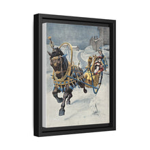 A fine horse wearing a gold and blue harness is pulling a golden sleigh carrying a woman with a footman behind. Colour halftone after O. Cortazzo - NOMADEN ART GALLERY