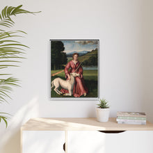 A virgin and a unicorn; representing chastity
