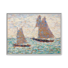 Two Sailboats at Grandcamp (Deux voiliers Ã Grandcamp) (ca. 1885) by Georges Seurat - NOMADEN ART GALLERY