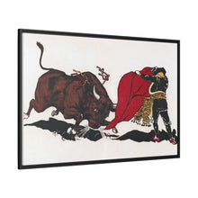Matador and bull, aesthetic woodcut