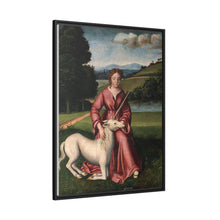 A virgin and a unicorn; representing chastity