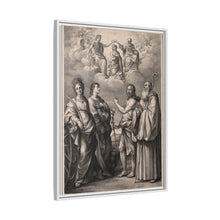 The coronation of the Virgin with four saints: Saint Catherine of Alexandria, Saint John the Evangelist, Saint John the Baptist and Saint Benedict or Saint Romuald. Drawing by F. Rosaspina, c. 1830, after G. Reni.