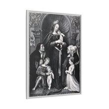Saint Mary (the Blessed Virgin) with the Christ Child and a family as donors. Lithograph by F.S. Hanfstaengl, 1832 , after H. Holbein.
