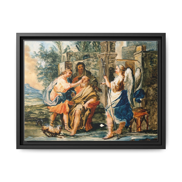 Tobias restoring the eyesight of Tobit in the presence of Raphael and Anna. Gouache painting by a Spanish painter, 19th century. - NOMADEN ART GALLERY