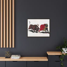 Matador and bull, aesthetic woodcut