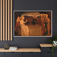 The women at the grave of Christ: anangel tells them that he is risen. Colour lithograph by M. and N. Hanhart after J.E. Goodall after Fra Angelico.