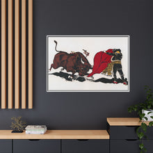 Matador and bull, aesthetic woodcut