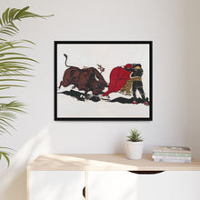 Matador and bull, aesthetic woodcut