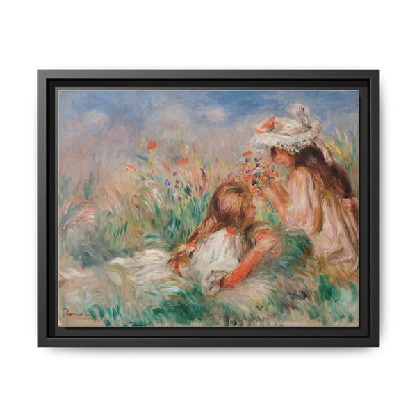 Girls in the Grass Arranging a Bouquet (Fillette couchée sur l'herbe et jeune fille arrangeant un bouquet) (1890) by Pierre-Auguste Renoir. - NOMADEN ART GALLERY